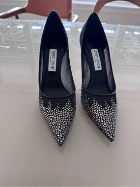 Jimmy Choo Black Crystal-Studded Pointed Toe Pumps